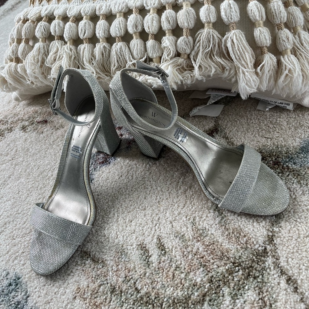 Worthington Beckwith silver sparkle block heels